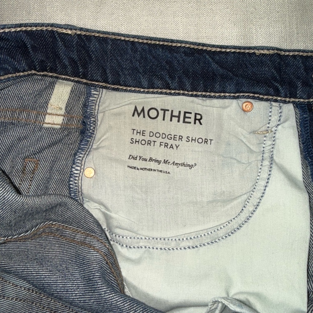 MOTHER Indigo Jean Shorts with Frayed Hem - Picture 3 of 9